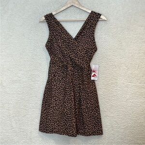 Lands End Womens Leopard Tummy Control Surplice Wrap Swim Dress SIZE 4